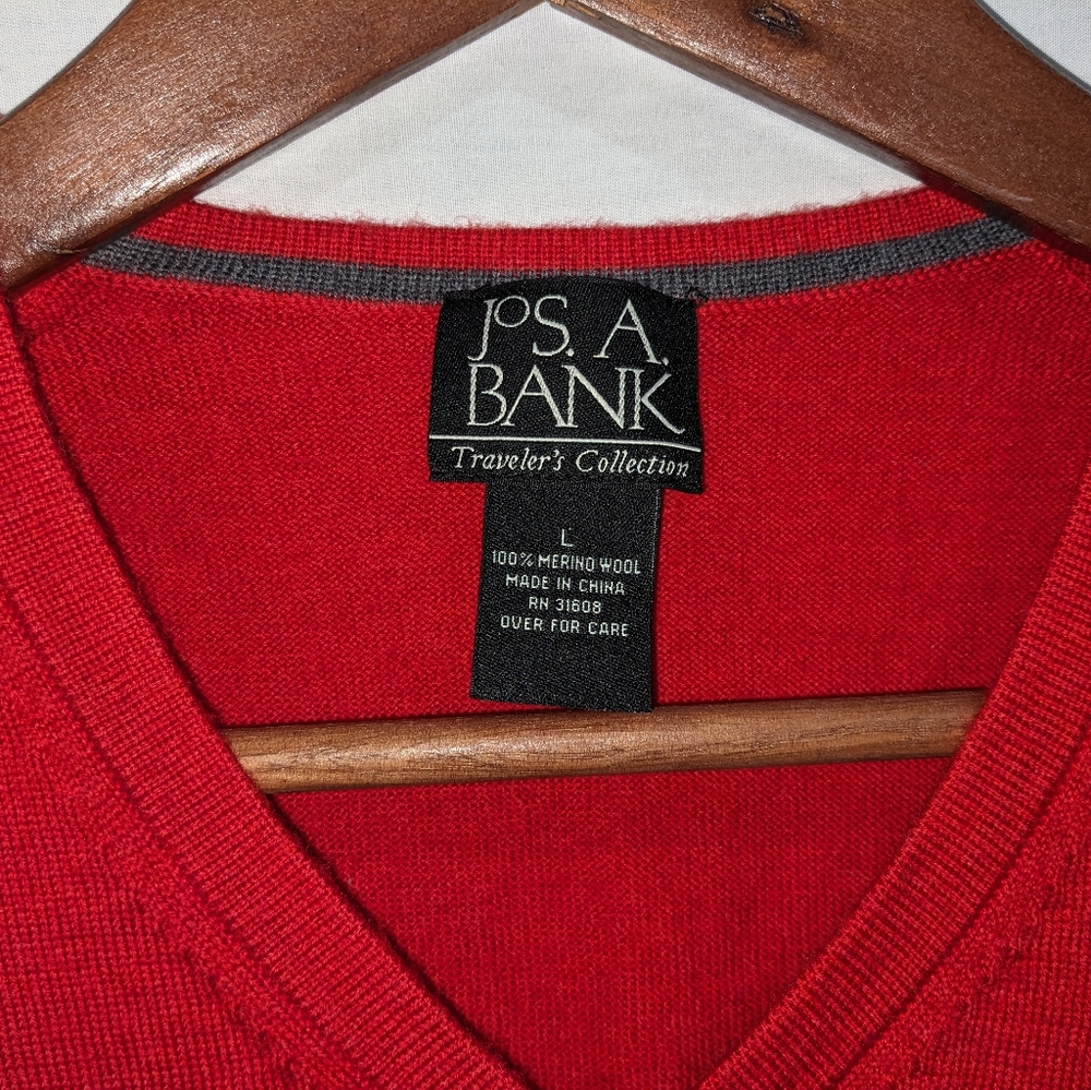 Vintage jos. A. Bank 100% Merino Wool Red Sweater Vest Size Large - Picture 4 of 8